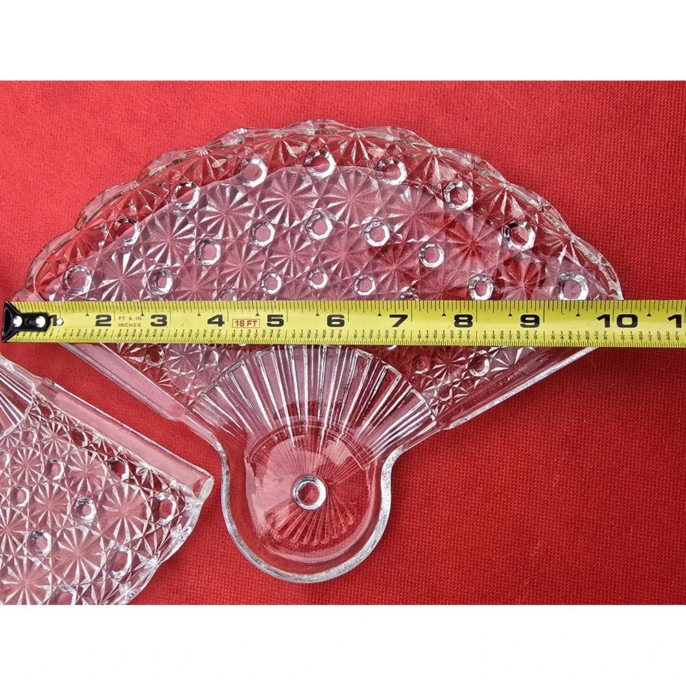 1960's Anchor Hocking Clear Fan Shaped Snack & Drink Plates Daisy and Button 2pc